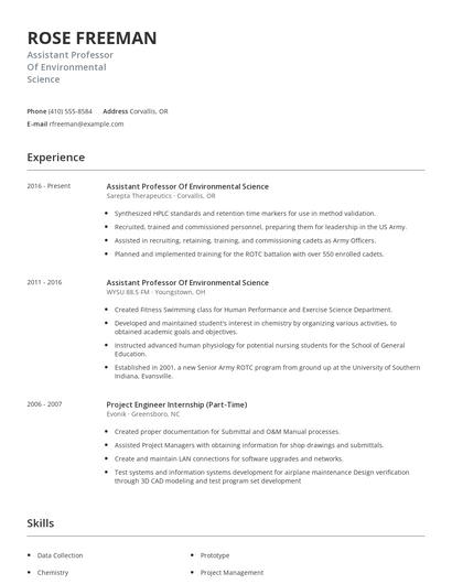 Assistant Professor Of Environmental Science Resume