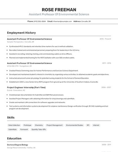 Assistant Professor Of Environmental Science Resume