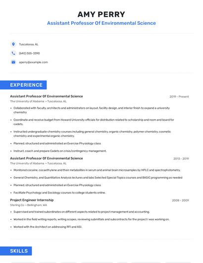 Assistant Professor Of Environmental Science Resume