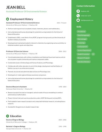 Assistant Professor Of Environmental Science Resume