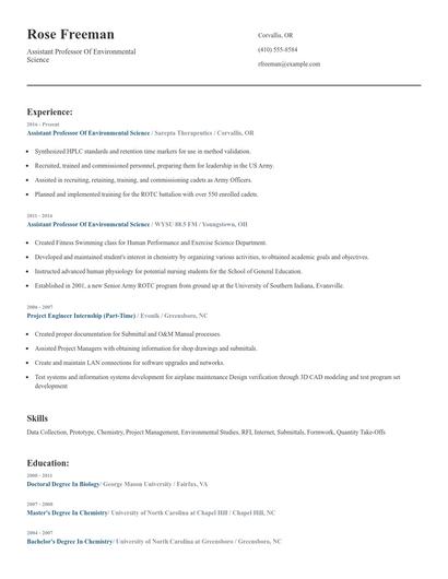 Assistant Professor Of Environmental Science Resume