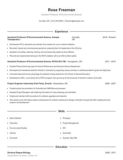 Assistant Professor Of Environmental Science Resume