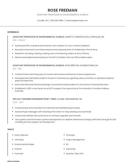 Assistant Professor Of Environmental Science Resume