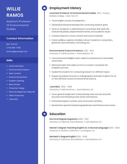 Assistant Professor Of Environmental Studies Resume