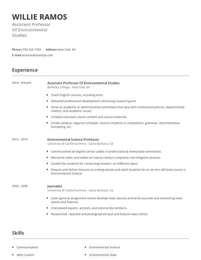 Assistant Professor Of Environmental Studies Resume