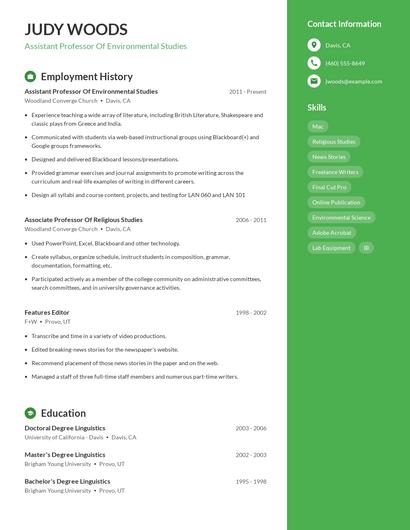 Assistant Professor Of Environmental Studies Resume