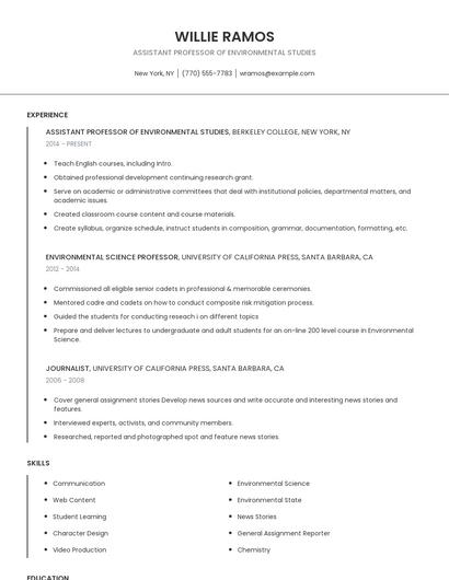 Assistant Professor Of Environmental Studies Resume