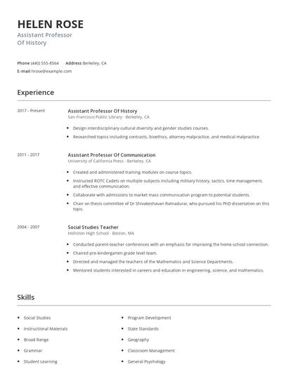 Assistant Professor Of History Resume