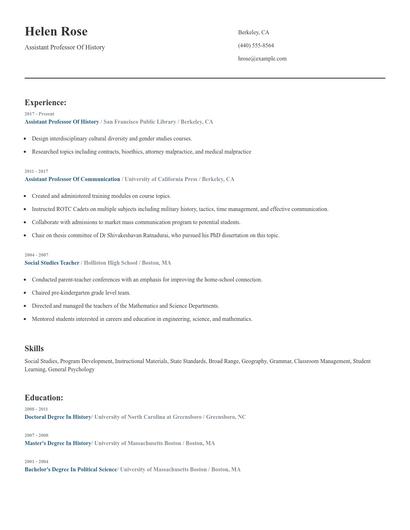 Assistant Professor Of History Resume