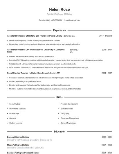 Assistant Professor Of History Resume