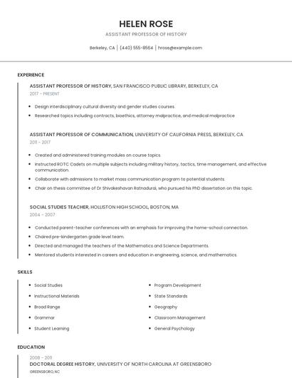 Assistant Professor Of History Resume