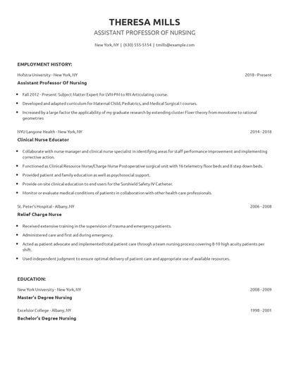 Assistant Professor Of Nursing Resume