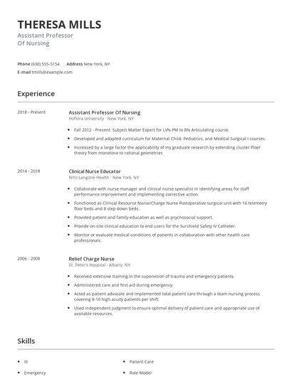 Assistant Professor Of Nursing Resume