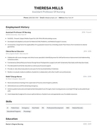 Assistant Professor Of Nursing Resume