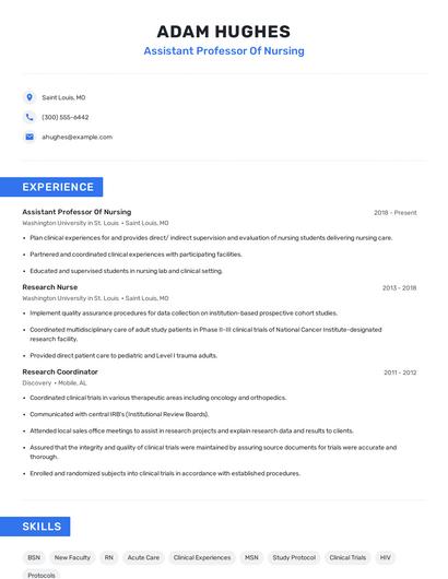 Assistant Professor Of Nursing Resume