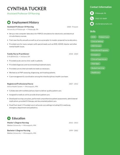 Assistant Professor Of Nursing Resume