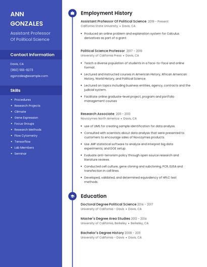 Assistant Professor Of Political Science Resume