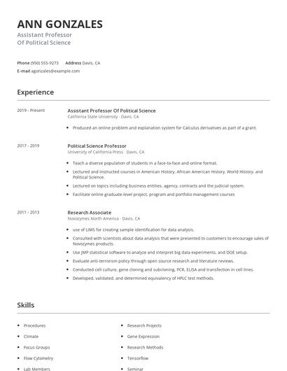 Assistant Professor Of Political Science Resume