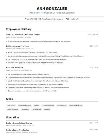 Assistant Professor Of Political Science Resume