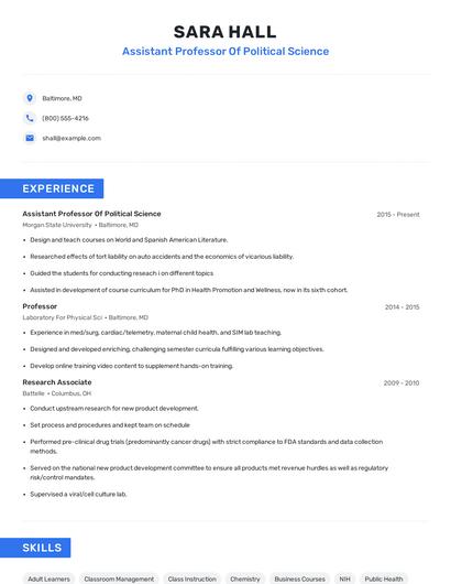 Assistant Professor Of Political Science Resume