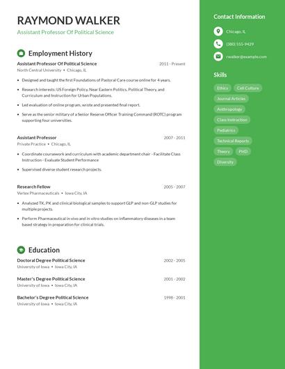 Assistant Professor Of Political Science Resume