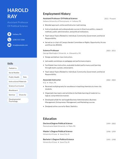 Assistant Professor Of Political Science Resume