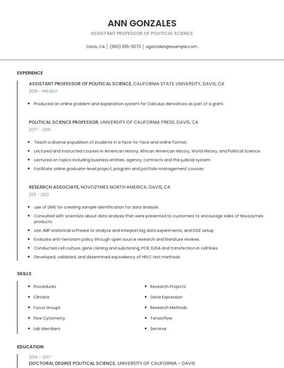 Assistant Professor Of Political Science Resume