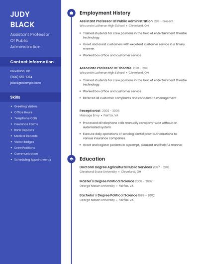 Assistant Professor Of Public Administration Resume