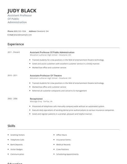 Assistant Professor Of Public Administration Resume