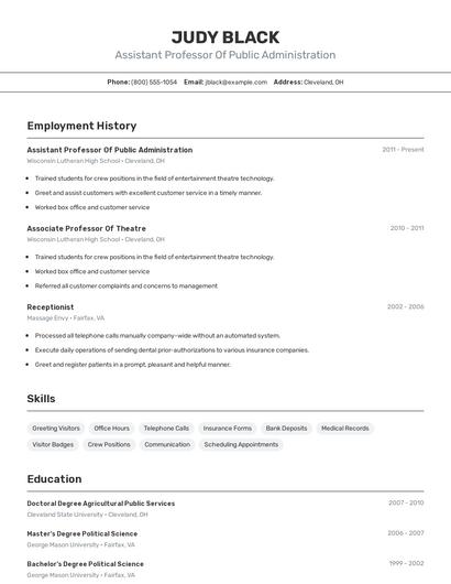 Assistant Professor Of Public Administration Resume