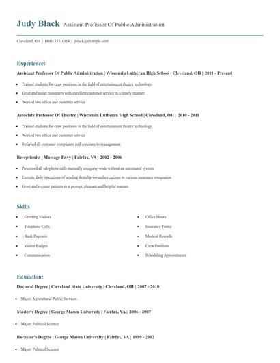 Assistant Professor Of Public Administration Resume