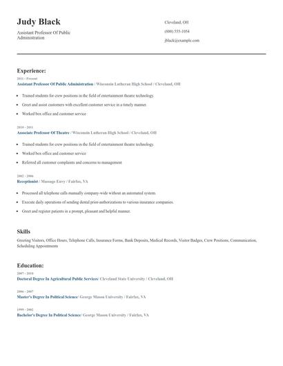 Assistant Professor Of Public Administration Resume