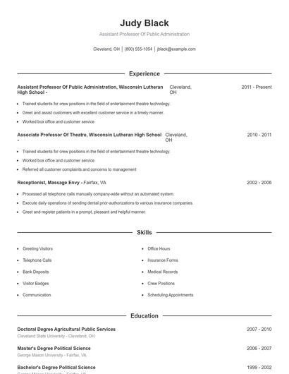 Assistant Professor Of Public Administration Resume