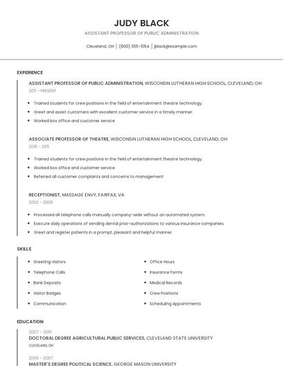 Assistant Professor Of Public Administration Resume