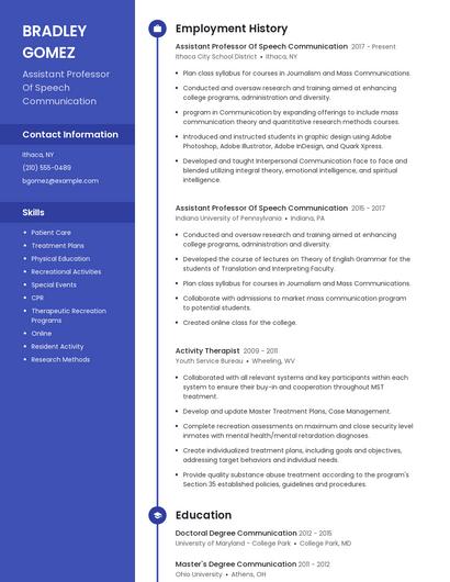 Assistant Professor Of Speech Communication Resume