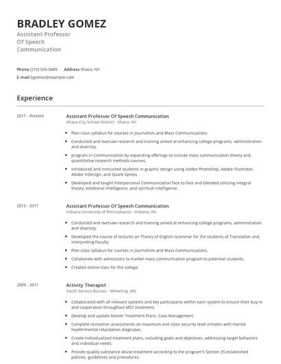 Assistant Professor Of Speech Communication Resume
