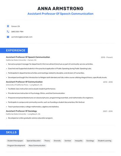 Assistant Professor Of Speech Communication Resume