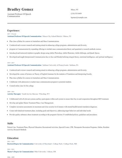 Assistant Professor Of Speech Communication Resume
