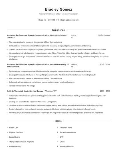 Assistant Professor Of Speech Communication Resume