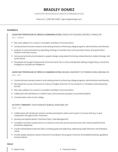 Assistant Professor Of Speech Communication Resume