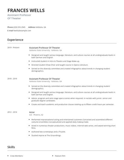 Assistant Professor Of Theater Resume