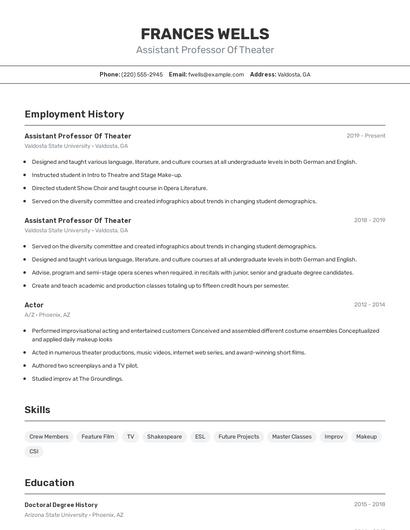 Assistant Professor Of Theater Resume