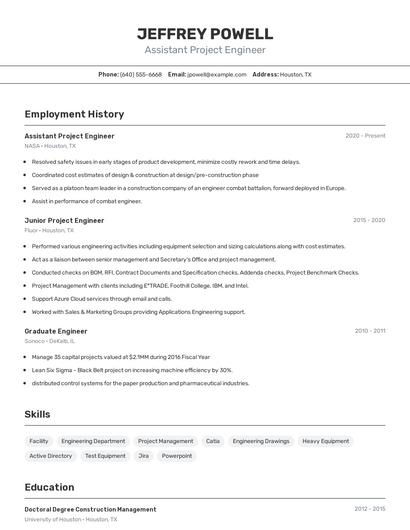 Assistant Project Engineer Resume