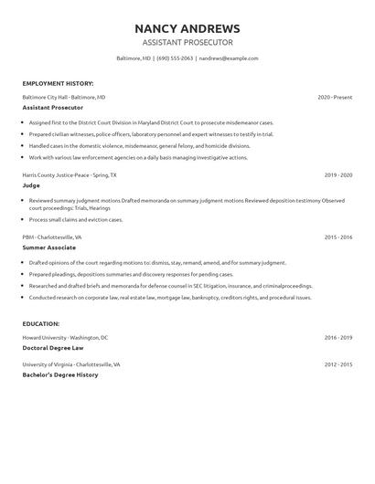 Assistant Prosecutor Resume