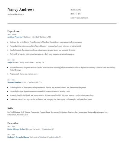 Assistant Prosecutor Resume
