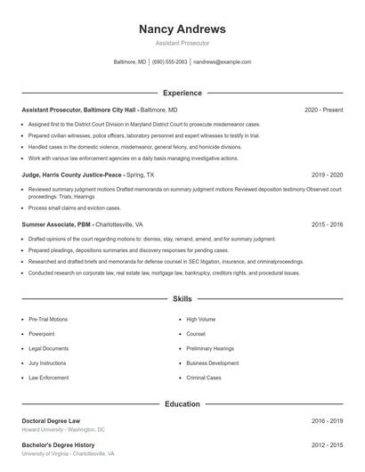 Assistant Prosecutor Resume