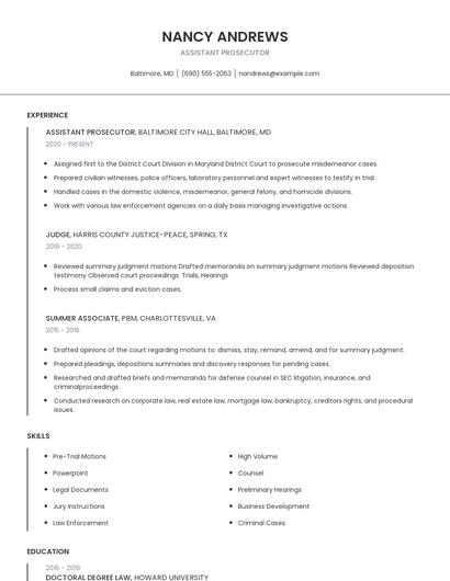 Assistant Prosecutor Resume
