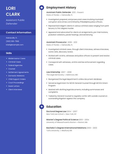 Assistant Public Defender Resume