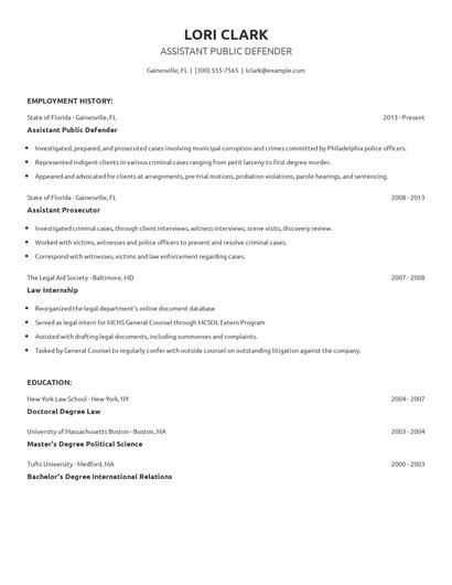 Assistant Public Defender Resume
