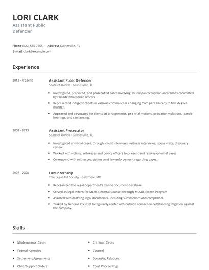 Assistant Public Defender Resume